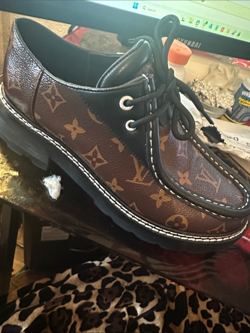 Louis Vuitton Brown Monogram Lace-Up Loafer with Black Trim